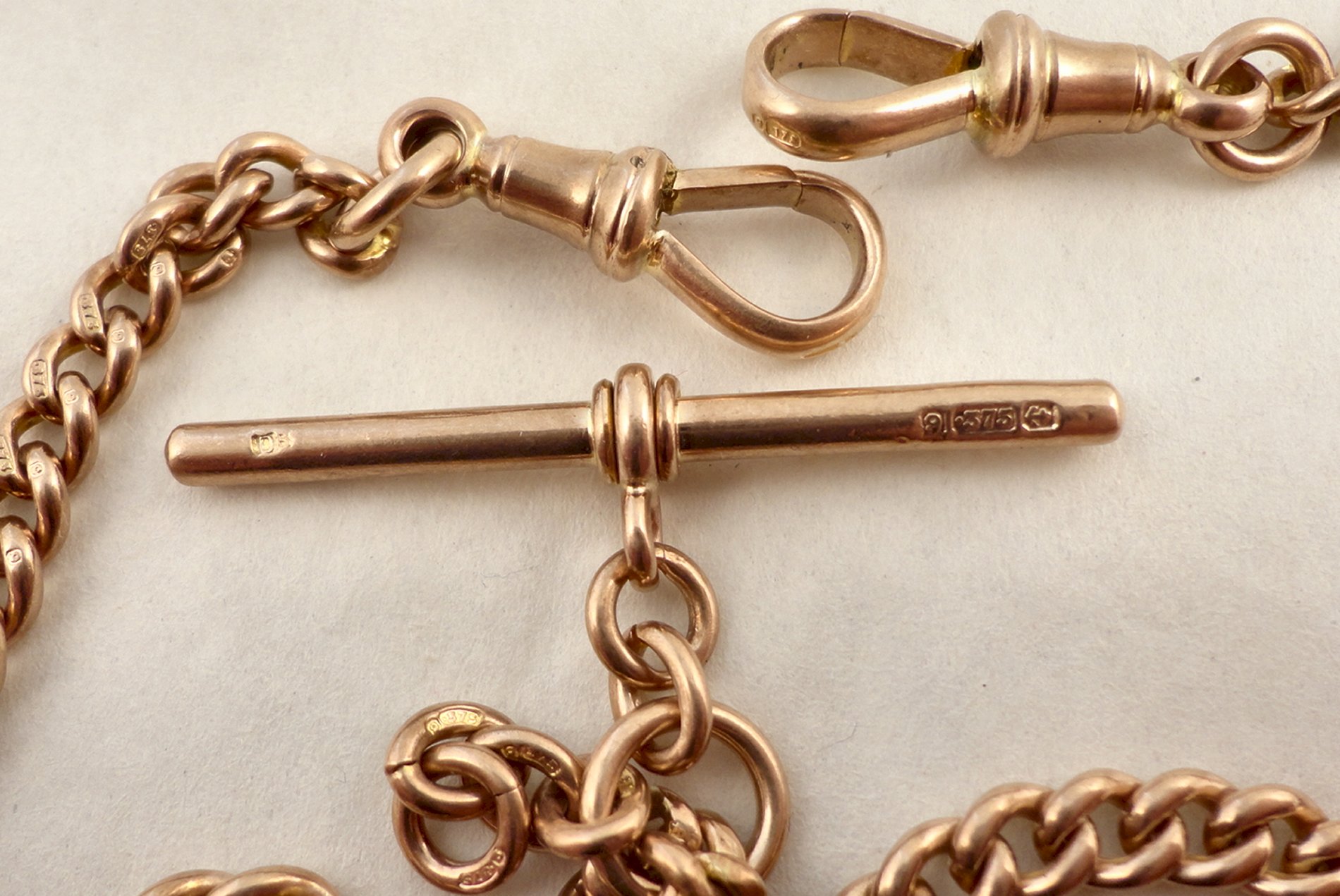 Antique 9ct solid gold hallmarked. Double albert pocket watch chain. 30